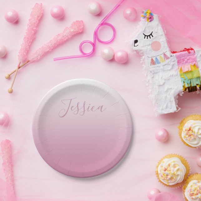 Elegant Script & Editable Pink (any color) Ombre Paper Plates (Party)
