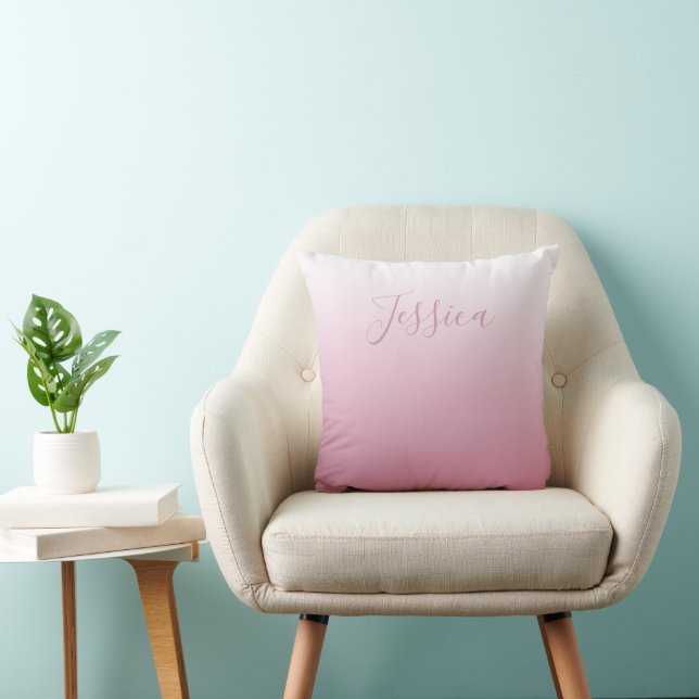 Elegant Script & Editable Pink (any color) Ombre Throw Pillow (Chair)