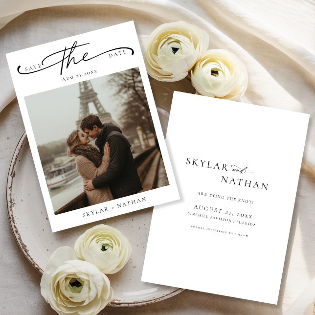 Elegant Script Eiffel Tower Romantic Photo Wedding Save The Date (Creator Uploaded)