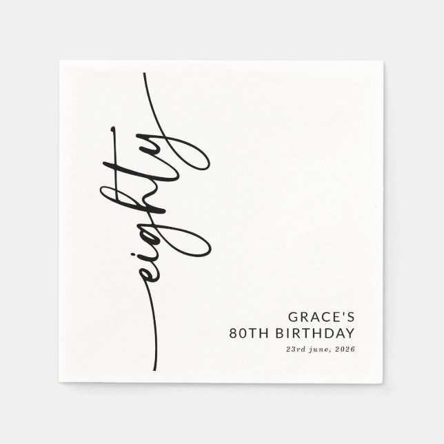 Elegant Script Eighty 80th Birthday Napkins (Front)