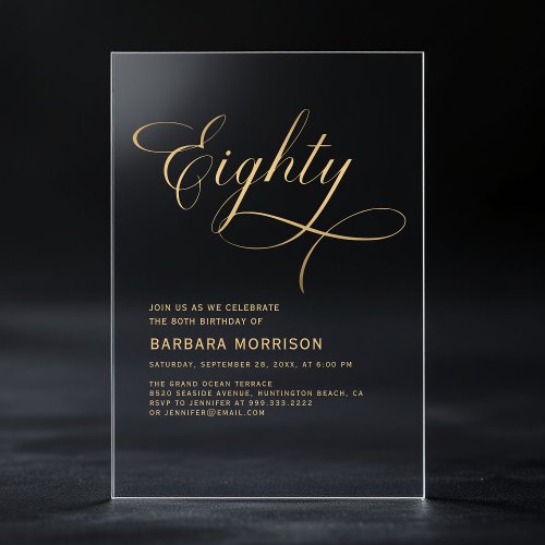 Elegant Script Eighty Black Gold 80th Birthday