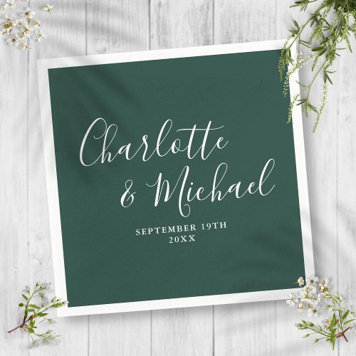 Elegant Script Emerald Green Minimalist Napkins