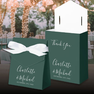 Elegant Script Emerald Green Wedding Favor Boxes