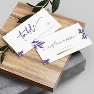 Elegant Script Emerald Purple Eucalyptus Wedding Place Card