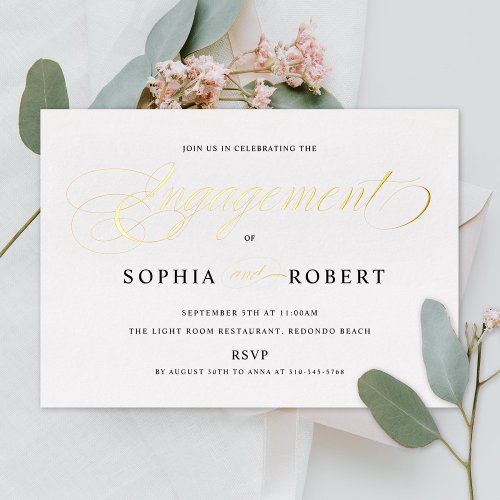 Elegant Script Engagement Party Gold Foil Invitation