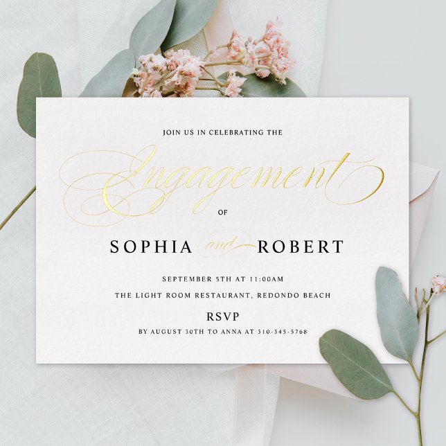 Elegant Script Engagement Party Gold Foil Invitation (Creator Uploaded)