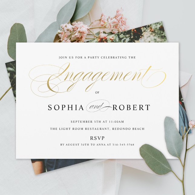 Elegant Script Engagement Party Photo Backer Invitation (Creator Uploaded)