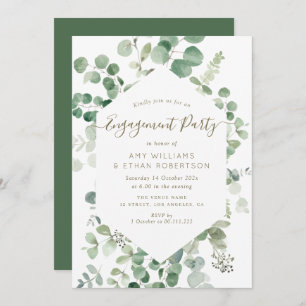 elegant script eucalyptus engagement party invitation