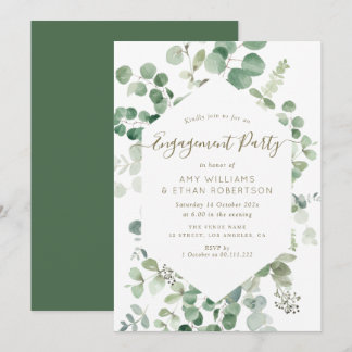 elegant script eucalyptus engagement party invitation