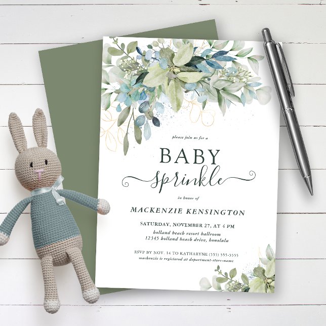 Elegant Script Eucalyptus Greenery Baby Sprinkle Invitation (Creator Uploaded)