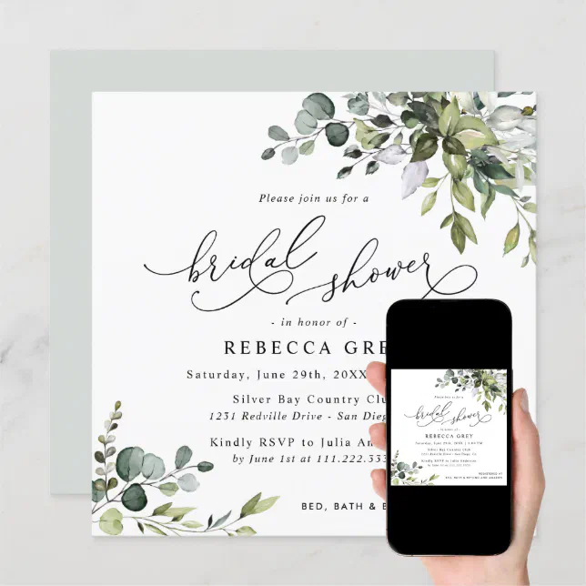 Elegant Script Eucalyptus Greenery Bridal Shower Invitation Zazzle 1373