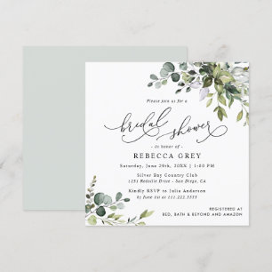 Elegant Script Eucalyptus Greenery Bridal Shower Invitation