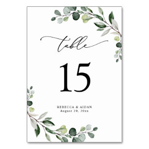 Elegant Script Eucalyptus Greenery Table Number