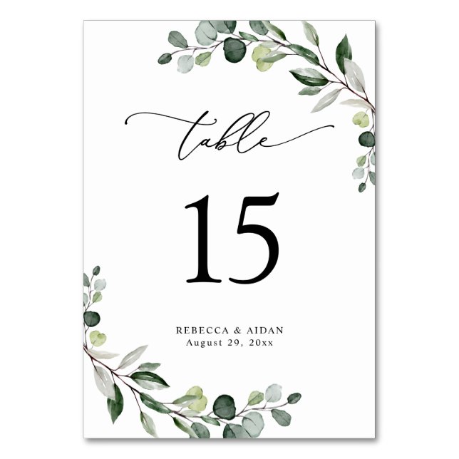 Elegant Script Eucalyptus Greenery Table Number (Back)