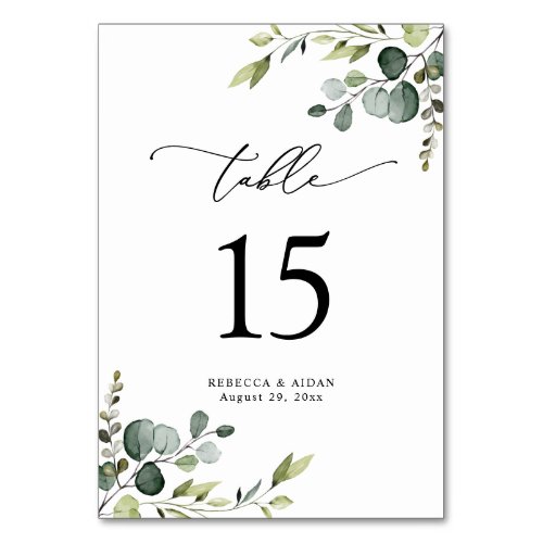 Elegant Script Eucalyptus Greenery Table Numbers