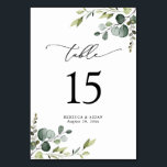Elegant Script Eucalyptus Greenery Table Numbers<br><div class="desc">Designed to coordinate with our Boho Greenery wedding collection,  this customizable Menu Template features mixed watercolor greenery leaves paired with a classy serif in black. Matching items available.</div>