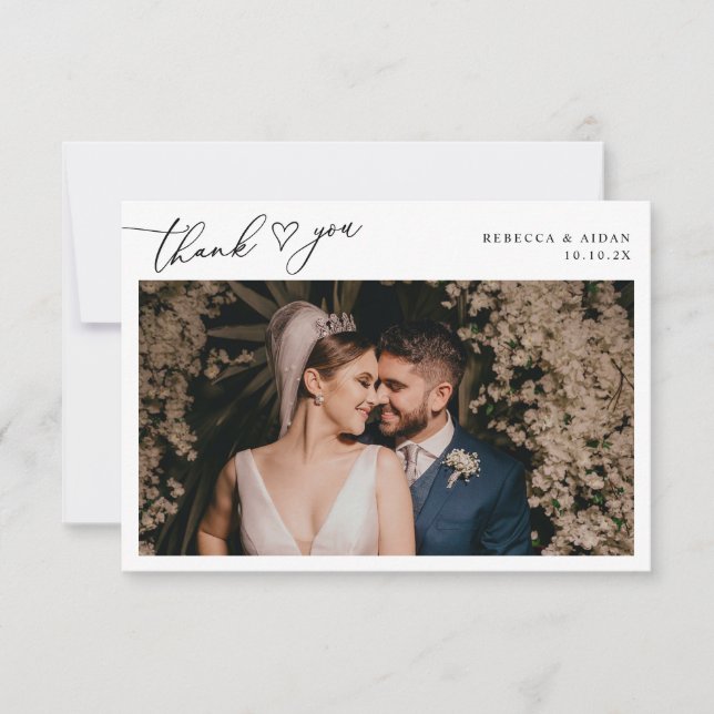 Elegant Script Eucalyptus Greenery Wedding Photo Thank You Card (Front)