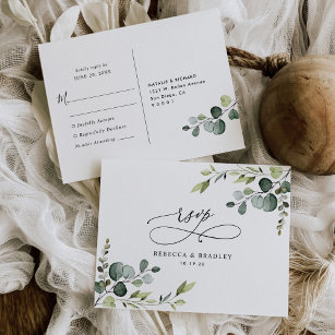 Elegant Script Eucalyptus Greenery Wedding Rsvp Postcard