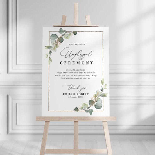 elegant script eucalyptus Unplugged ceremony sign (Creator Uploaded)