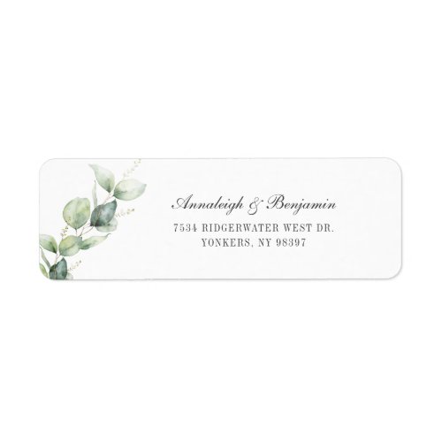 Elegant Script Eucalyptus Wedding Return Address Label