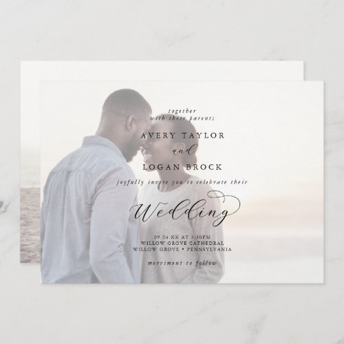 Elegant Script  Faded Horizontal Photo Wedding Invitation