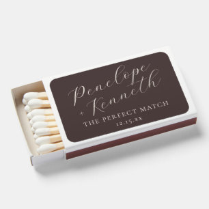 Elegant Script Fall Brown Custom Wedding Favor Matchboxes