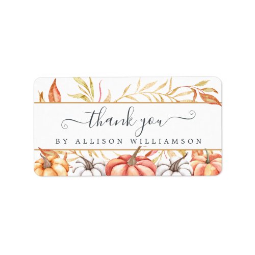 Elegant Script Fall Gold Foliage Pumpkin Thank You Label