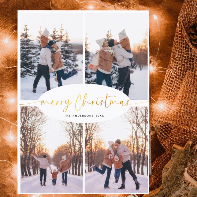 Elegant Script Family Christmas Photo Collage Holiday Card (Creator Uploaded)