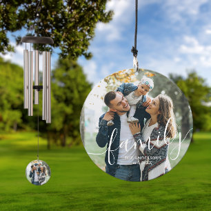 Elegant Script "Family" Custom Photo Wind Chime