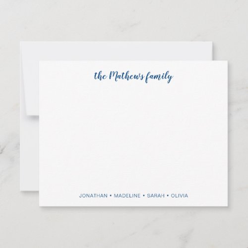 Elegant Script Family Last Name Navy Blue Note Card