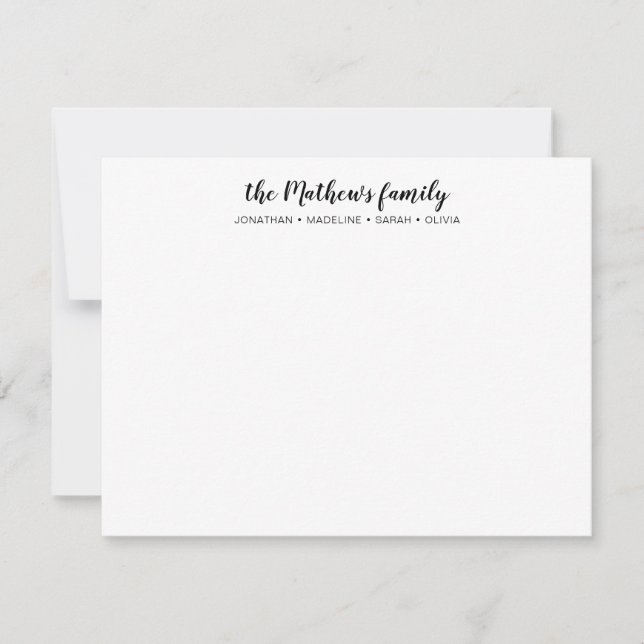 Elegant Script Family Last Name  Note Card (Front)