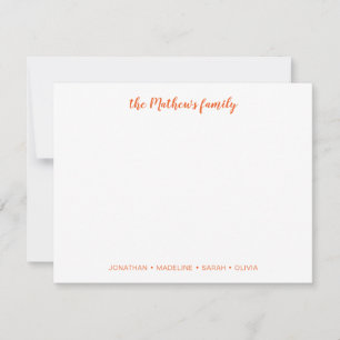 Elegant Script Family Last Name Orange Note Card