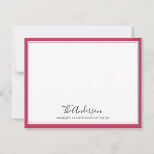 Elegant Script Family Magenta Pink Square Border Note Card
