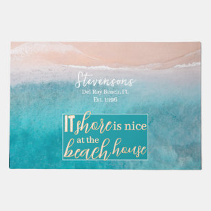Elegant Script Family Name Beach Vacation House Doormat