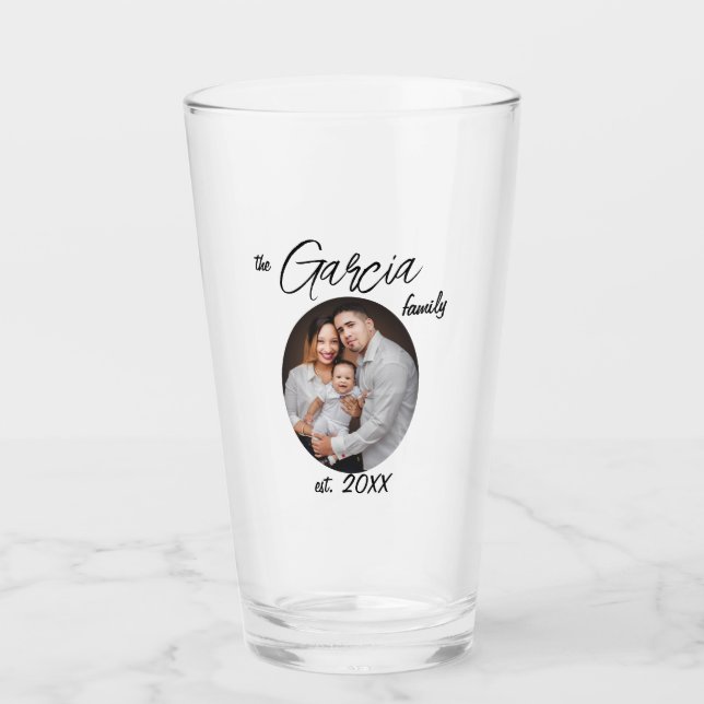 Elegant Script Family Name Established Date Glass (Front)