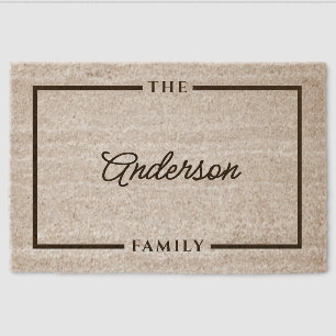 Elegant Script Family Name Modern Rustic Fiber Doormat