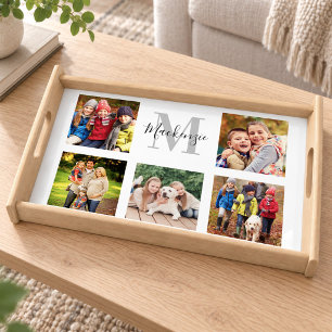 Elegant Script Family Name Monogram Photos Serving Tray