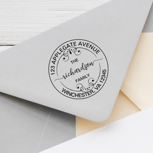 Elegant Script Family Name Return Address Rubber Stamp