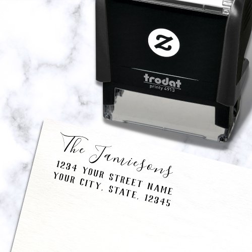 Elegant Script Family Name Return Address Self_inking Stamp