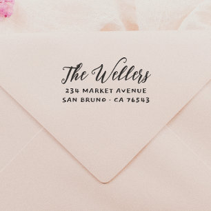Elegant Script Family Name & Typography Address Rubber Stamp