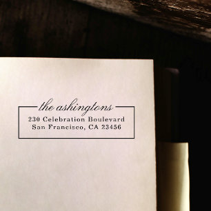 Elegant Script Family Name Vintage Return Address Rubber Stamp