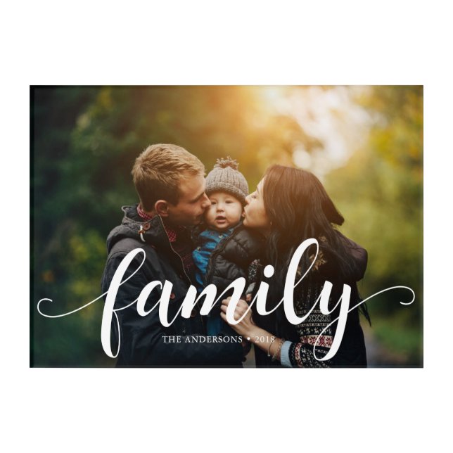 Elegant Script "Family" Overlay Acrylic Print (Front)