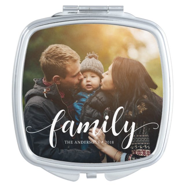 Elegant Script "Family" Overlay Compact Mirror (Front)
