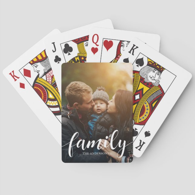 Elegant Script "Family" Overlay Photo Poker Cards (Back)