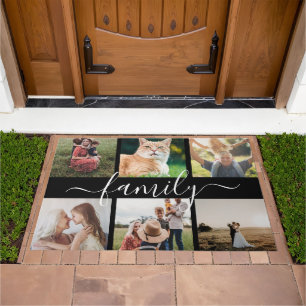 Elegant Script Family Photo Collage Personalized Doormat