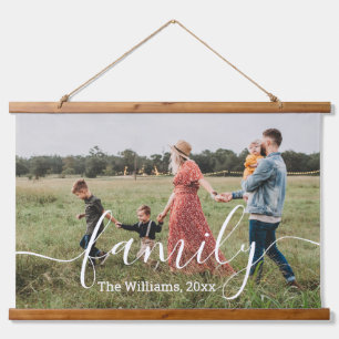 Elegant Script Family Photo Custom Hanging Tapestry