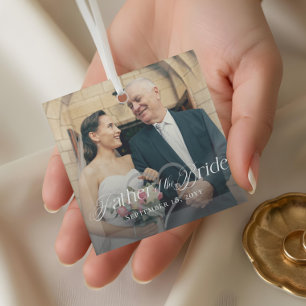 Elegant Script Father of the Bride Photo Keepsake Glass Ornament