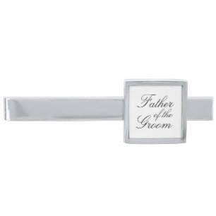 Elegant Script - Father of the Groom Silver Finish Tie Clip