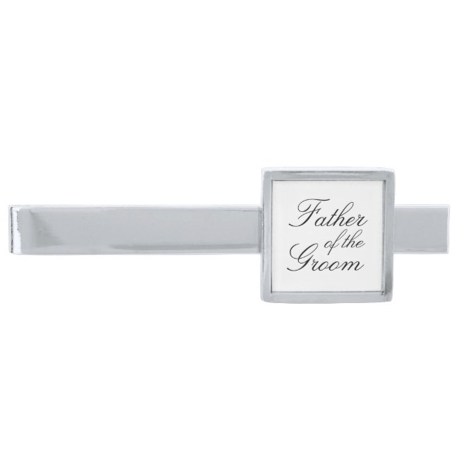 Elegant Script - Father of the Groom Silver Finish Tie Clip (Front)