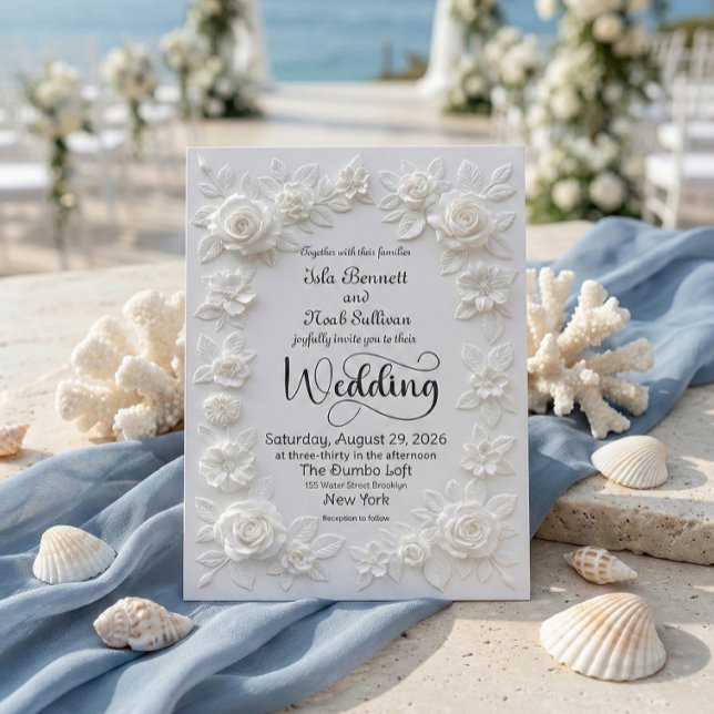 Elegant Script Faux Embossed Roses Formal Wedding  Invitation (Creator Uploaded)